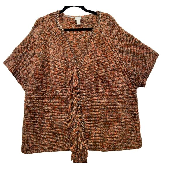 Chicos Womens  Knit Poncho Sweater Fringe Size 2 Medium Mixed-Color - Picture 1 of 13
